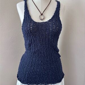 Michael Stars Navy Crochet Cotton Tank Top